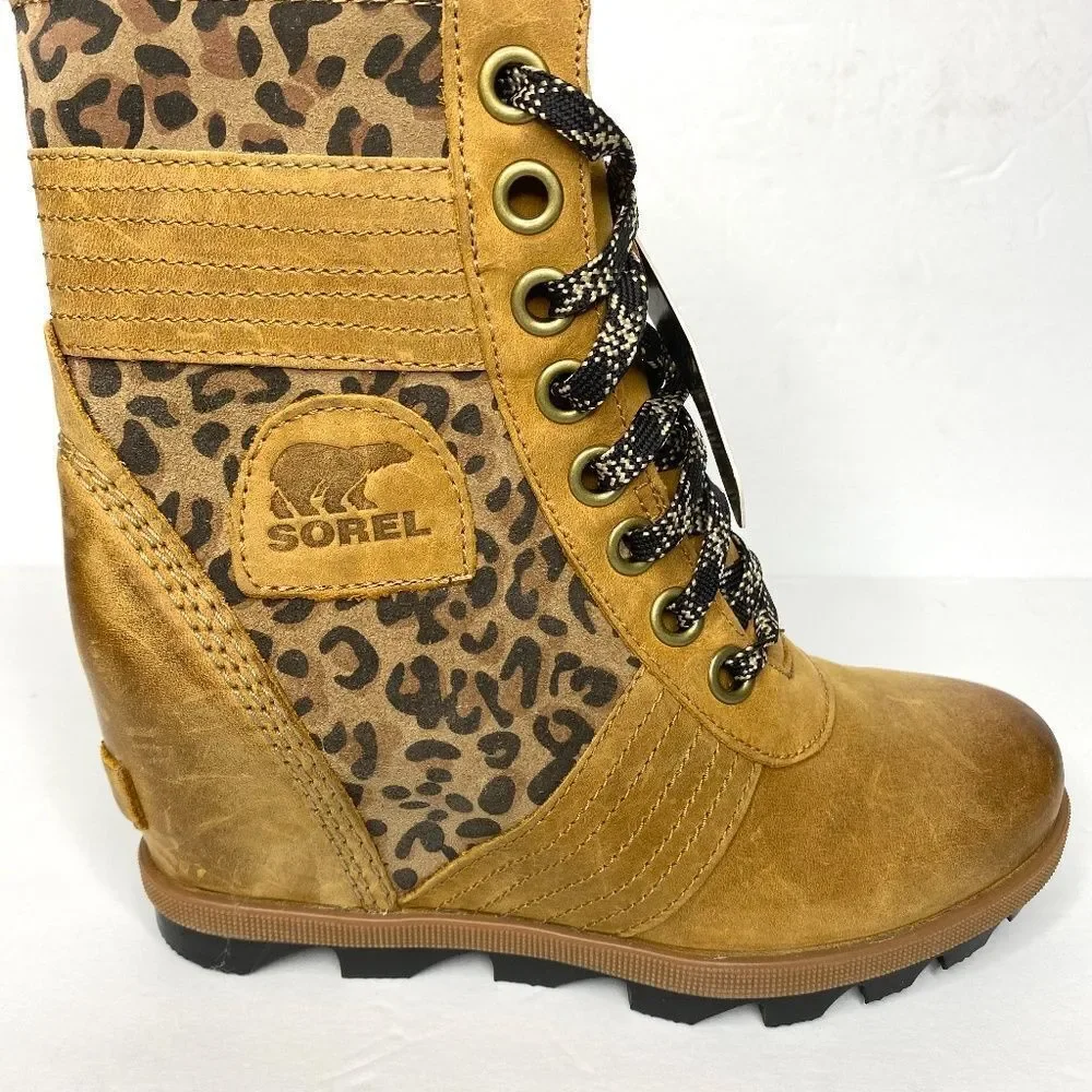 Sorel Tan and Leopard Print Ankle Boots